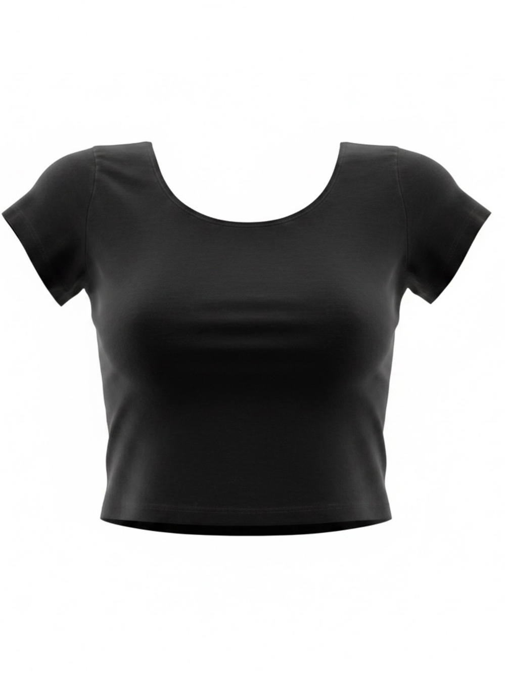 Brandy Melville Crop Top Tee OS Black Short Sleeve Scoop Neck & Back Stretch